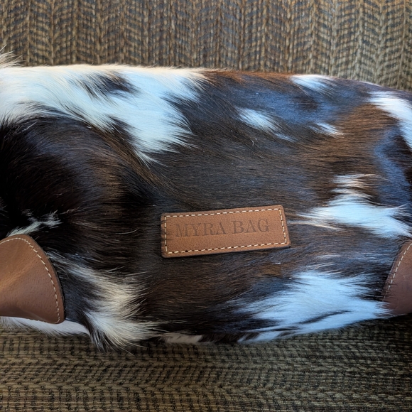 Myra Bag Brown & White Cowhide Leather Dopp Kit